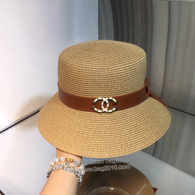 Chanel新品女士帽子 香奈兒小香拼接草帽遮陽帽  mm1510